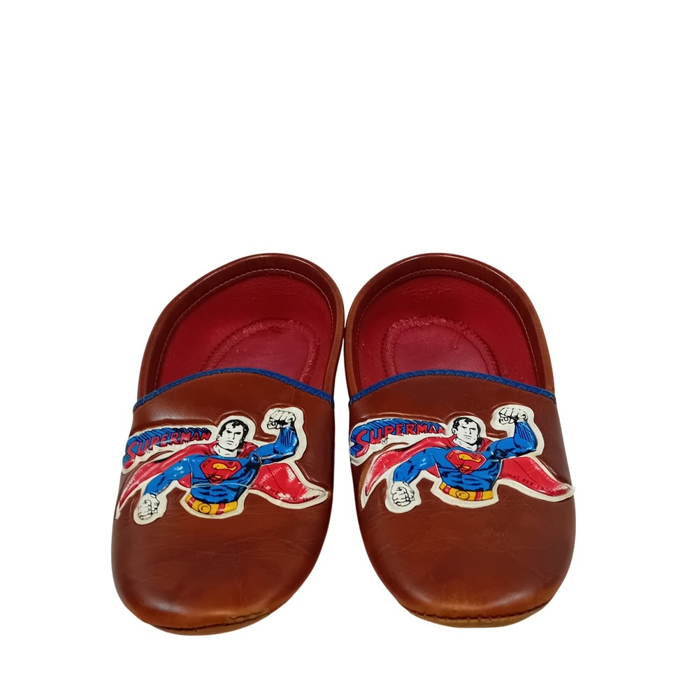 RARE 1974 Vintage DC Comics Superman Leather Leatherette Kids House‎ Slippers 9"
